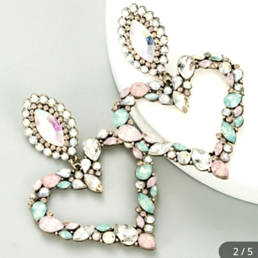 Rhinestone Heart Earrings - Pastel - Picture 5 of 15